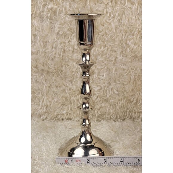 Vintage 1980's Solid Brass Silver-Toned Candlestick - Picture 10 of 14